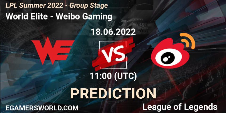 World Elite - Weibo Gaming: прогноз. 18.06.2022 at 11:00, LoL, LPL Summer 2022 - Group Stage