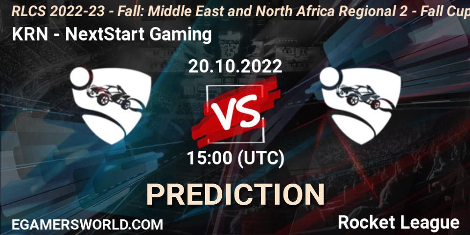 KRN - NextStart Gaming: прогноз. 20.10.2022 at 15:00, Rocket League, RLCS 2022-23 - Fall: Middle East and North Africa Regional 2 - Fall Cup