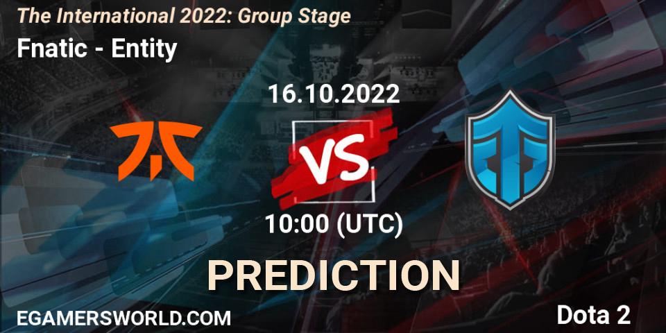 Fnatic - Entity: прогноз. 16.10.2022 at 11:21, Dota 2, The International 2022: Group Stage