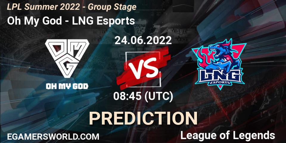 Oh My God - LNG Esports: прогноз. 24.06.2022 at 09:00, LoL, LPL Summer 2022 - Group Stage