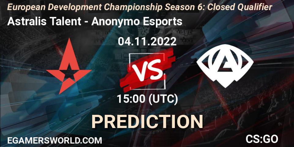 Astralis Talent - Anonymo Esports: прогноз. 04.11.22, CS2 (CS:GO), European Development Championship Season 6: Closed Qualifier