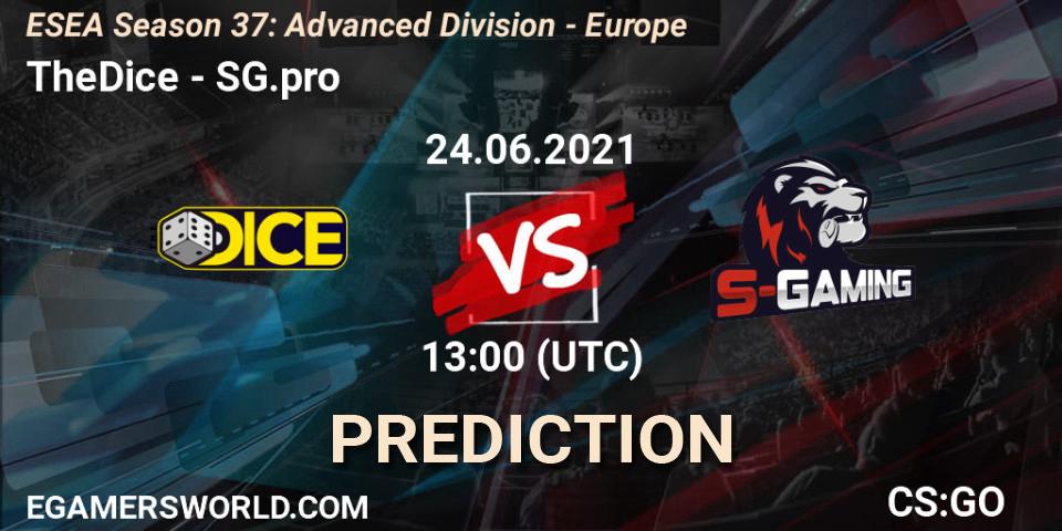 TheDice - SG.pro: прогноз. 24.06.2021 at 13:00, Counter-Strike (CS2), ESEA Season 37: Advanced Division - Europe