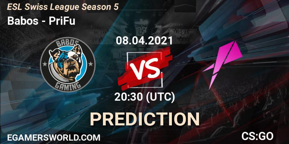 Babos - PriFu: прогноз. 08.04.2021 at 20:30, Counter-Strike (CS2), ESL Swiss League Season 5