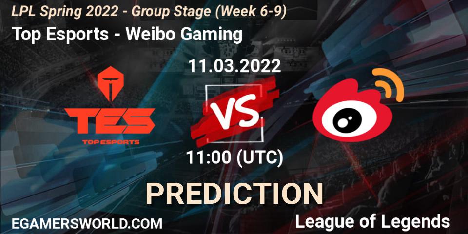 Top Esports - Weibo Gaming: прогноз. 11.03.2022 at 11:15, LoL, LPL Spring 2022 - Group Stage (Week 6-9)