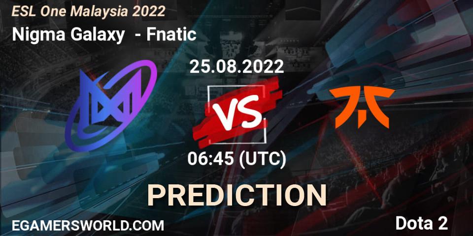 Nigma Galaxy - Fnatic: прогноз. 25.08.2022 at 06:57, Dota 2, ESL One Malaysia 2022