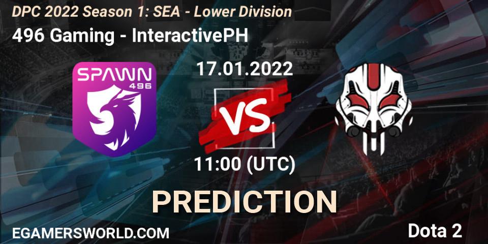 496 Gaming - InteractivePH: прогноз. 17.01.2022 at 11:00, Dota 2, DPC 2022 Season 1: SEA - Lower Division