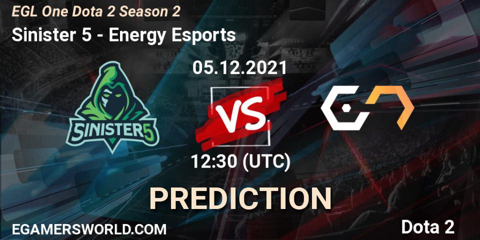 Sinister 5 - Energy Esports: прогноз. 05.12.2021 at 12:35, Dota 2, EGL One Dota 2 Season 2