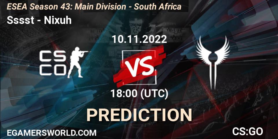 Sssst - DNMK: прогноз. 10.11.22, CS2 (CS:GO), ESEA Season 43: Main Division - South Africa