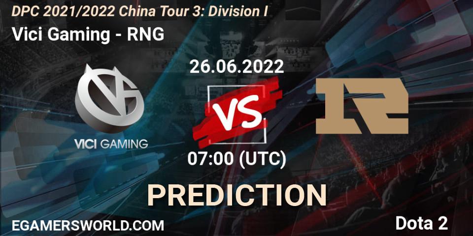 Vici Gaming - RNG: прогноз. 26.06.22, Dota 2, DPC 2021/2022 China Tour 3: Division I