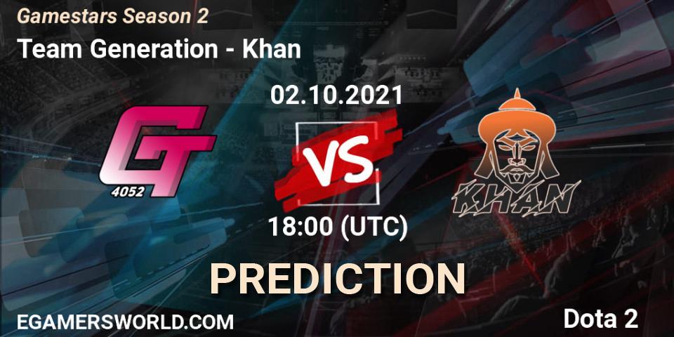 Team Generation - Khan: прогноз. 02.10.2021 at 14:57, Dota 2, Gamestars Season 2