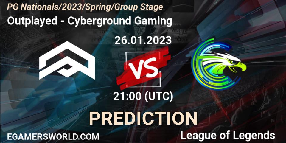 Outplayed - Cyberground Gaming: прогноз. 26.01.2023 at 18:00, LoL, PG Nationals Spring 2023 - Group Stage