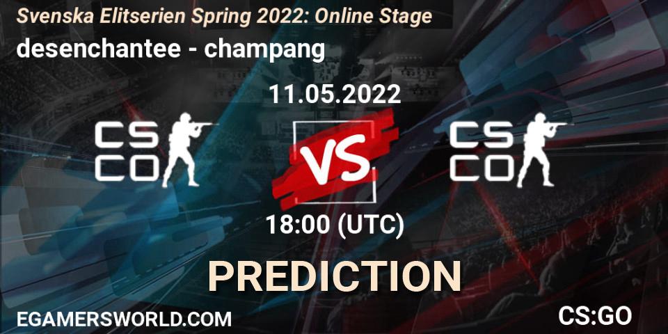 desenchantee - champang: прогноз. 11.05.2022 at 18:00, Counter-Strike (CS2), Svenska Elitserien Spring 2022: Online Stage
