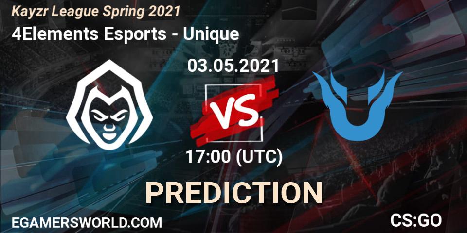 4Elements Esports - Unique: прогноз. 03.05.2021 at 17:00, Counter-Strike (CS2), Kayzr League Spring 2021