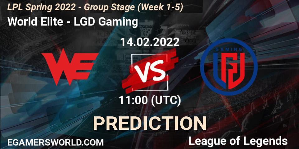 World Elite - LGD Gaming: прогноз. 14.02.2022 at 12:00, LoL, LPL Spring 2022 - Group Stage (Week 1-5)