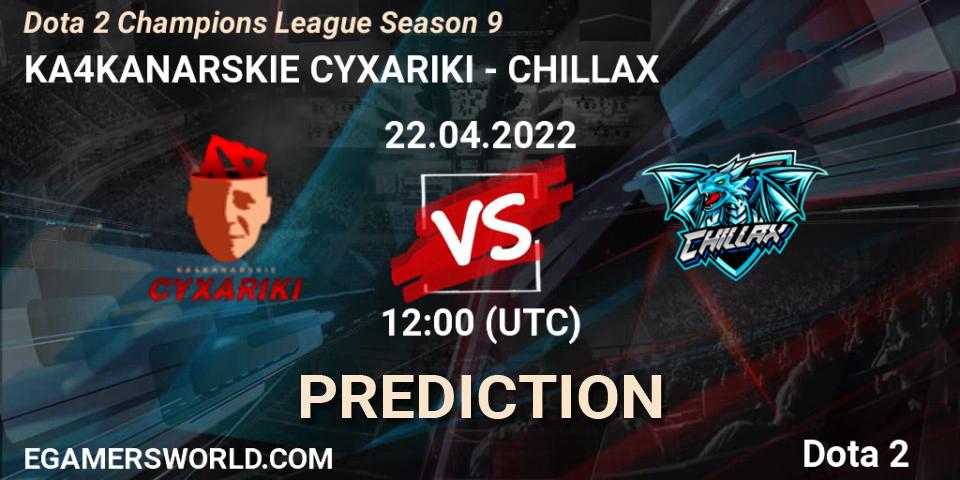 KA4KANARSKIE CYXARIKI - CHILLAX: прогноз. 22.04.2022 at 12:00, Dota 2, Dota 2 Champions League Season 9