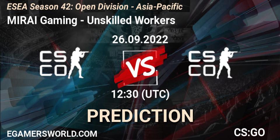MIRAI Gaming - Unskilled Workers: прогноз. 27.09.2022 at 13:00, Counter-Strike (CS2), ESEA Season 42: Open Division - Asia-Pacific