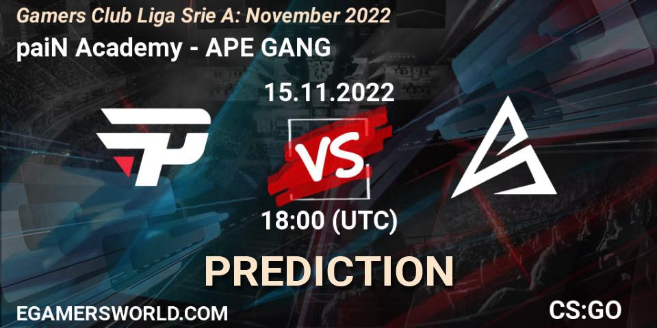 paiN Academy - APE GANG: прогноз. 15.11.2022 at 18:00, Counter-Strike (CS2), Gamers Club Liga Série A: November 2022