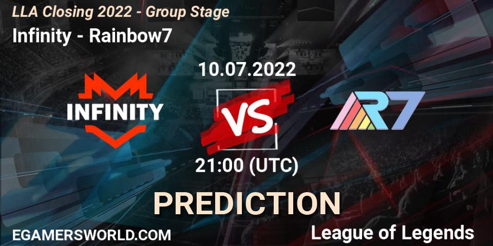 Infinity - Rainbow7: прогноз. 10.07.2022 at 21:00, LoL, LLA Closing 2022 - Group Stage