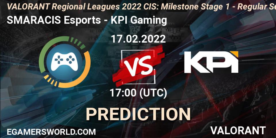 SMARACIS Esports - KPI Gaming: прогноз. 17.02.2022 at 17:15, VALORANT, VALORANT Regional Leagues 2022 CIS: Milestone Stage 1 - Regular Season