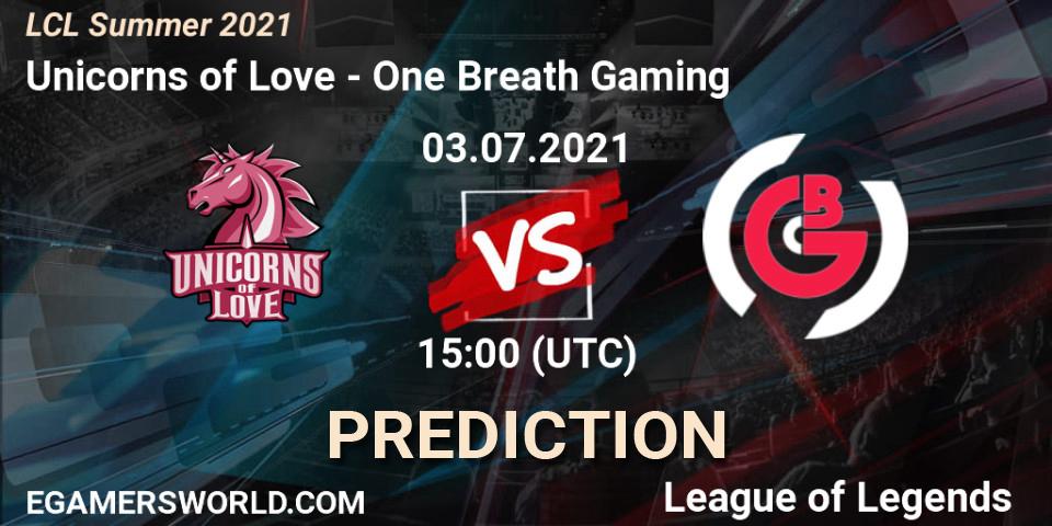 Unicorns of Love - One Breath Gaming: прогноз. 03.07.21, LoL, LCL Summer 2021