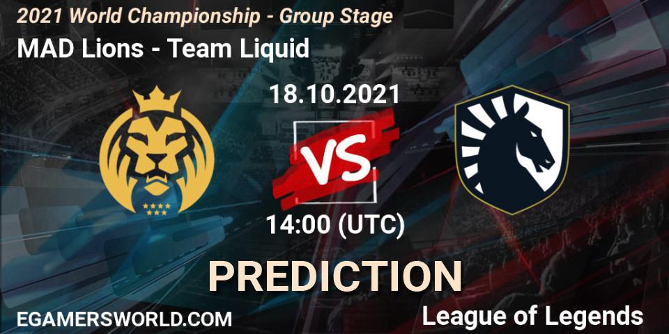 MAD Lions - Team Liquid: прогноз. 18.10.2021 at 14:10, LoL, 2021 World Championship - Group Stage