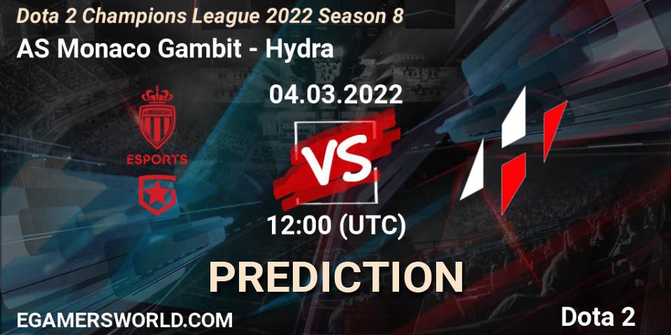 AS Monaco Gambit - Hydra: прогноз. 23.03.2022 at 12:00, Dota 2, Dota 2 Champions League 2022 Season 8