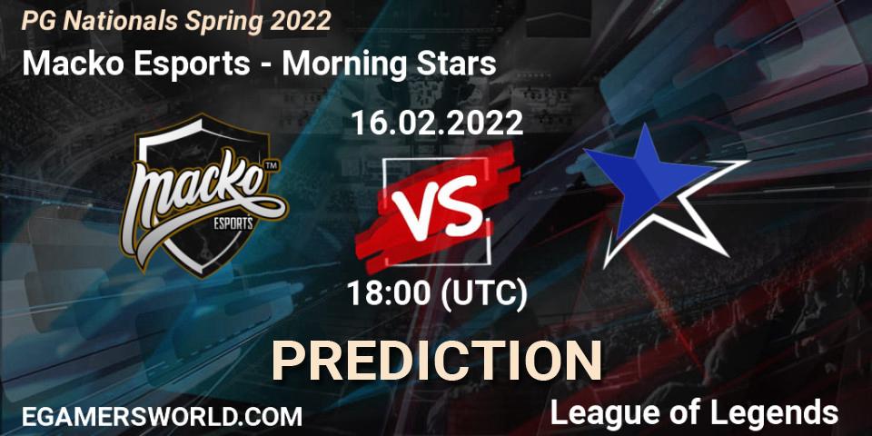 Macko Esports - Morning Stars: прогноз. 16.02.2022 at 18:00, LoL, PG Nationals Spring 2022