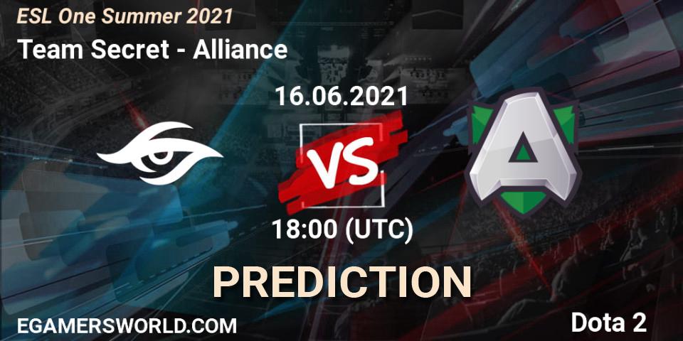 Team Secret - Alliance: прогноз. 16.06.2021 at 17:55, Dota 2, ESL One Summer 2021