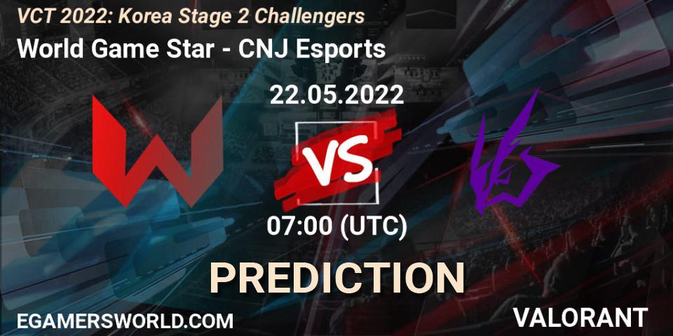 World Game Star - CNJ Esports: прогноз. 22.05.2022 at 07:00, VALORANT, VCT 2022: Korea Stage 2 Challengers