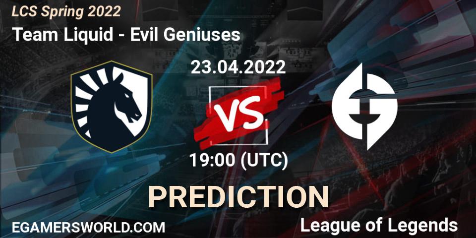 Team Liquid - Evil Geniuses: прогноз. 23.04.2022 at 19:00, LoL, LCS Spring 2022