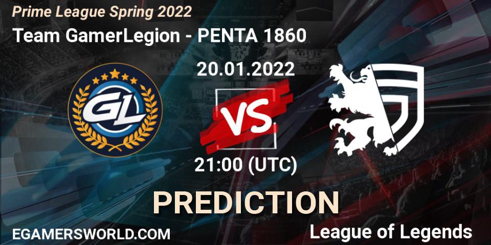 Team GamerLegion - PENTA 1860: прогноз. 20.01.2022 at 21:30, LoL, Prime League Spring 2022