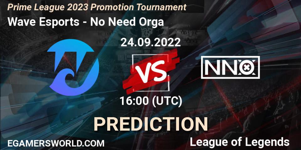 Wave Esports - No Need Orga: прогноз. 24.09.2022 at 16:00, LoL, Prime League 2023 Promotion Tournament