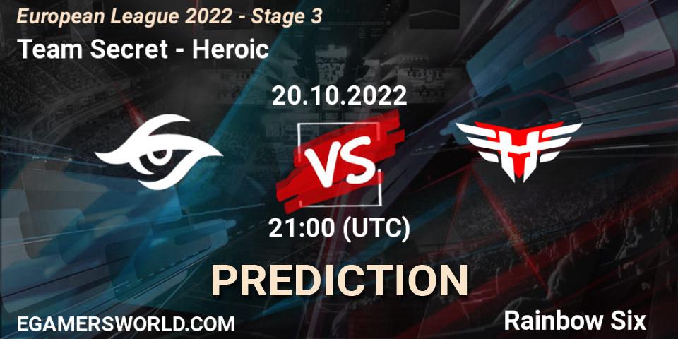 Team Secret - Heroic: прогноз. 20.10.2022 at 21:00, Rainbow Six, European League 2022 - Stage 3
