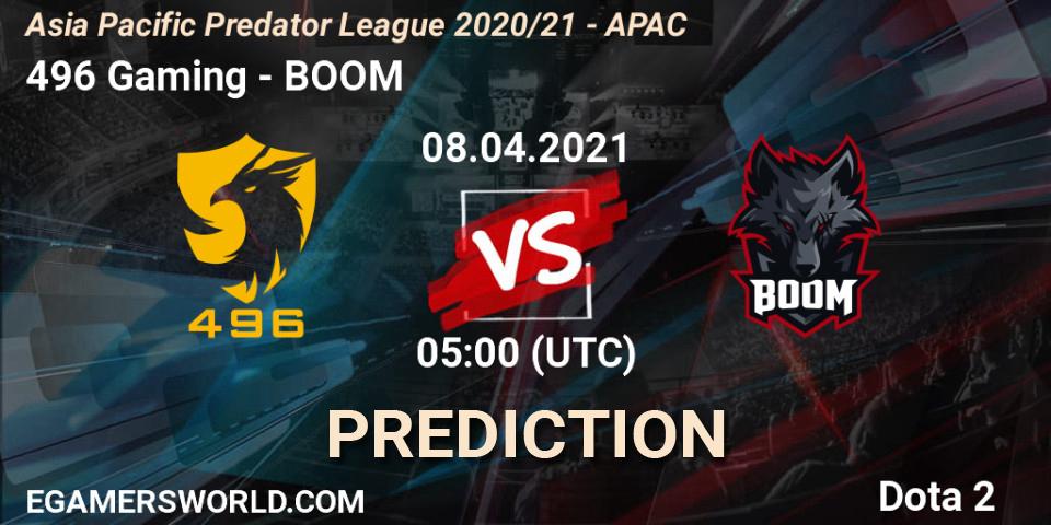 496 Gaming - BOOM: прогноз. 08.04.21, Dota 2, Asia Pacific Predator League 2020/21 - APAC
