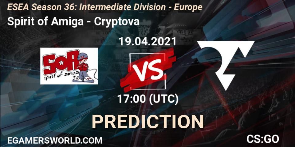 Spirit of Amiga - Cryptova: прогноз. 19.04.2021 at 17:00, Counter-Strike (CS2), ESEA Season 36: Intermediate Division - Europe