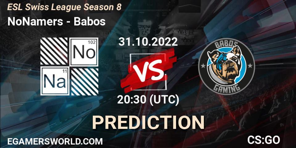 NoNamers - Babos: прогноз. 31.10.2022 at 20:30, Counter-Strike (CS2), ESL Swiss League Season 8