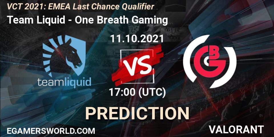 Team Liquid - One Breath Gaming: прогноз. 11.10.2021 at 18:45, VALORANT, VCT 2021: EMEA Last Chance Qualifier