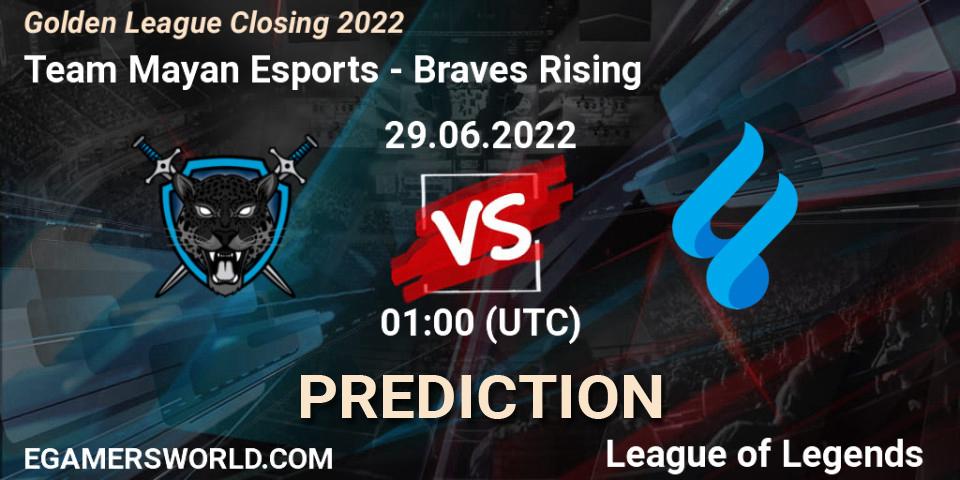 Team Mayan Esports - Braves Rising: прогноз. 29.06.22, LoL, Golden League Closing 2022
