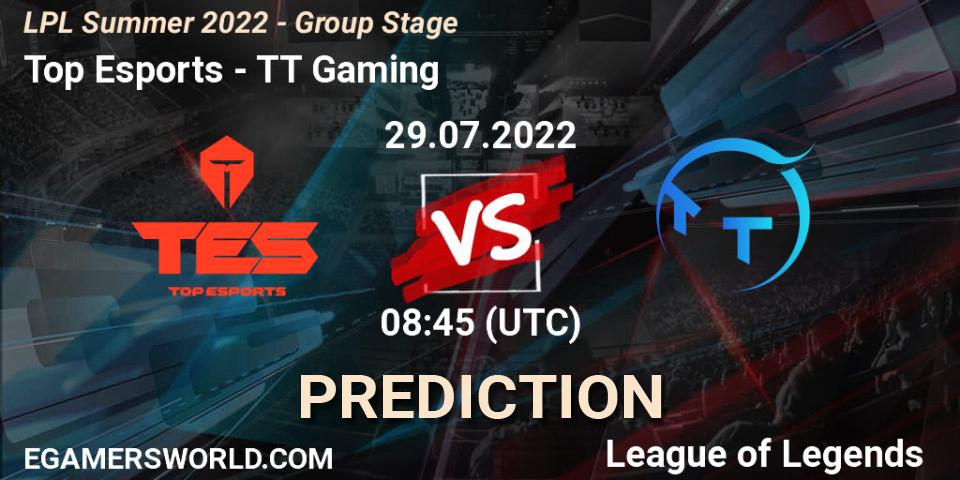 Top Esports - TT Gaming: прогноз. 29.07.2022 at 09:00, LoL, LPL Summer 2022 - Group Stage