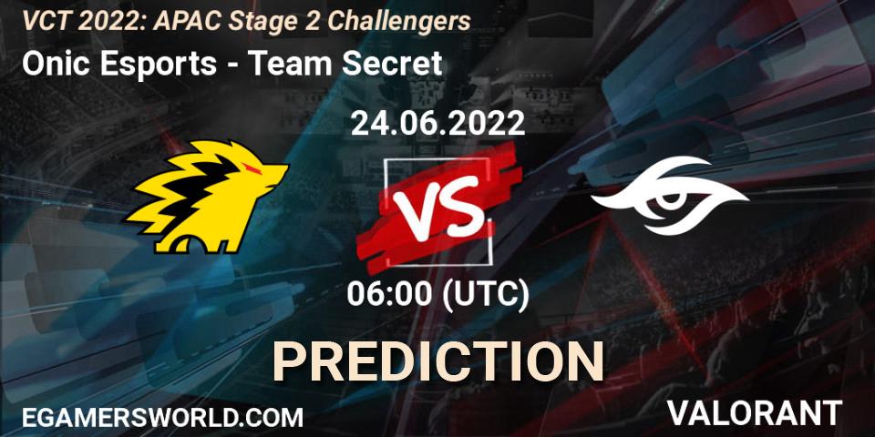 Onic Esports - Team Secret: прогноз. 24.06.2022 at 06:00, VALORANT, VCT 2022: APAC Stage 2 Challengers