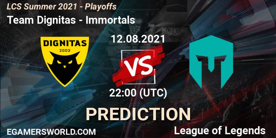 Team Dignitas - Immortals: прогноз. 12.08.2021 at 22:00, LoL, LCS Summer 2021 - Playoffs