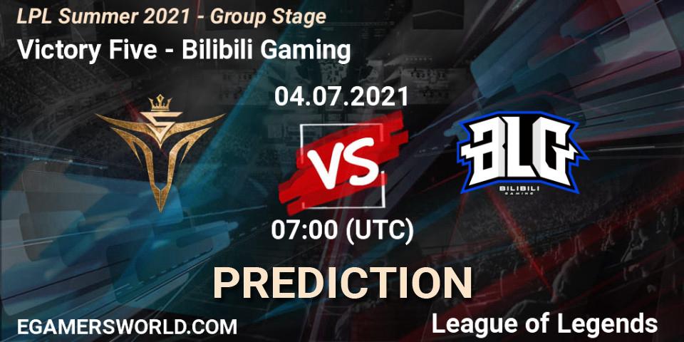 Victory Five - Bilibili Gaming: прогноз. 04.07.2021 at 07:00, LoL, LPL Summer 2021 - Group Stage