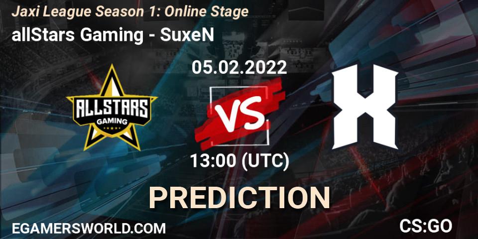 allStars Gaming - SuxeN: прогноз. 05.02.2022 at 13:00, Counter-Strike (CS2), Jaxi League Season 1: Online Stage