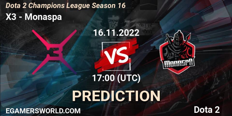 X3 - Monaspa: прогноз. 16.11.2022 at 17:23, Dota 2, Dota 2 Champions League Season 16