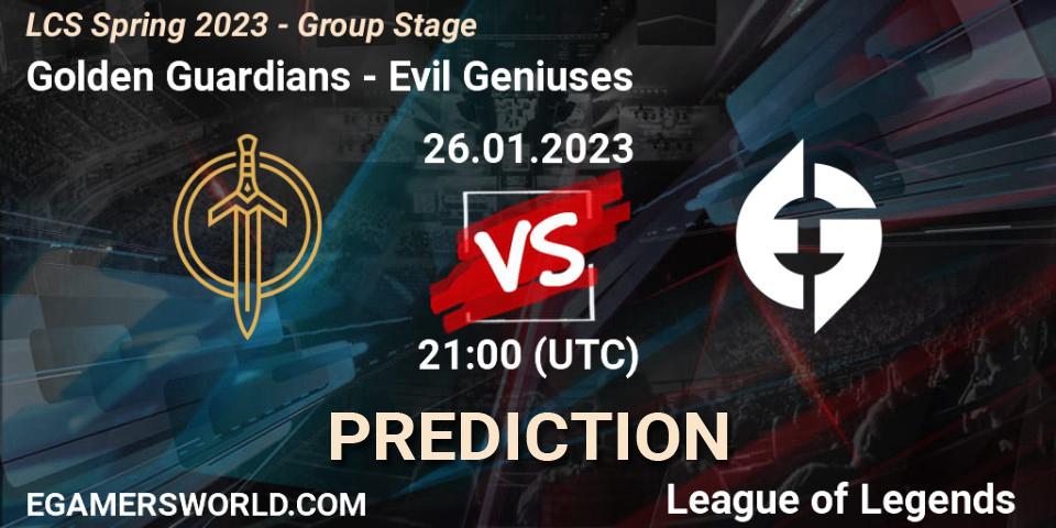 Golden Guardians - Evil Geniuses: прогноз. 26.01.2023 at 23:00, LoL, LCS Spring 2023 - Group Stage