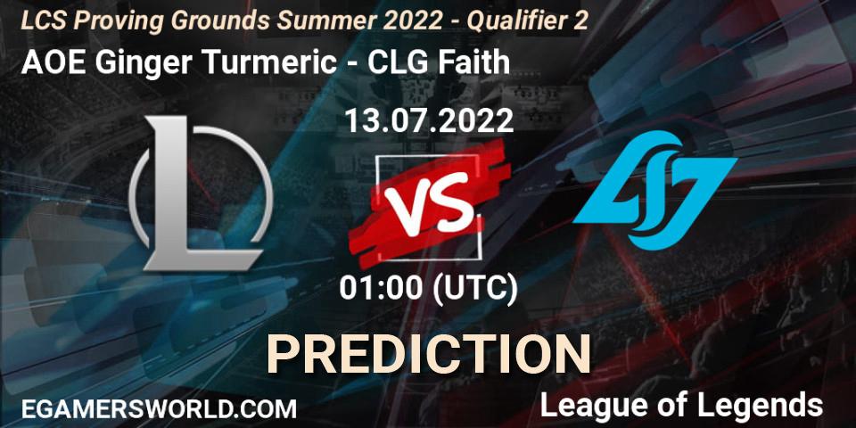 AOE Ginger Turmeric - CLG Faith: прогноз. 13.07.2022 at 00:00, LoL, LCS Proving Grounds Summer 2022 - Qualifier 2