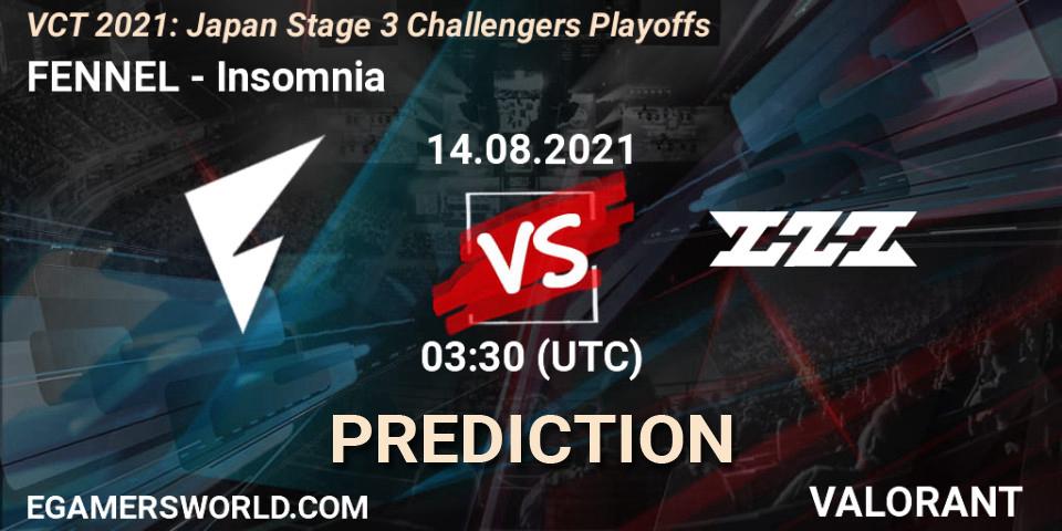 FENNEL - Insomnia: прогноз. 14.08.2021 at 03:30, VALORANT, VCT 2021: Japan Stage 3 Challengers Playoffs