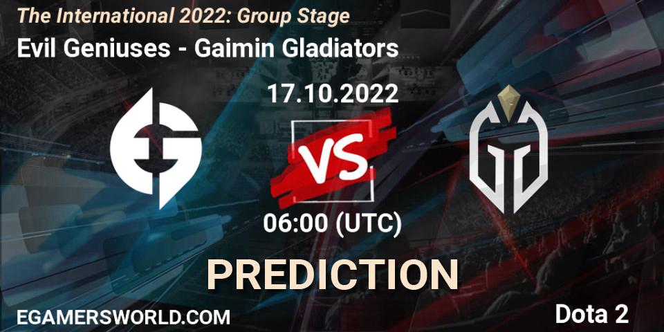 Evil Geniuses - Gaimin Gladiators: прогноз. 17.10.2022 at 07:29, Dota 2, The International 2022: Group Stage