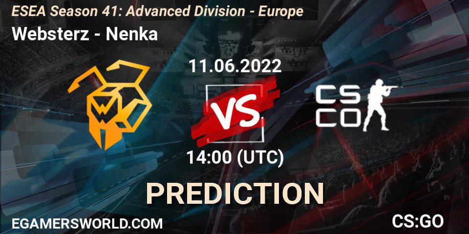 Websterz - Nenka: прогноз. 11.06.2022 at 14:00, Counter-Strike (CS2), ESEA Season 41: Advanced Division - Europe
