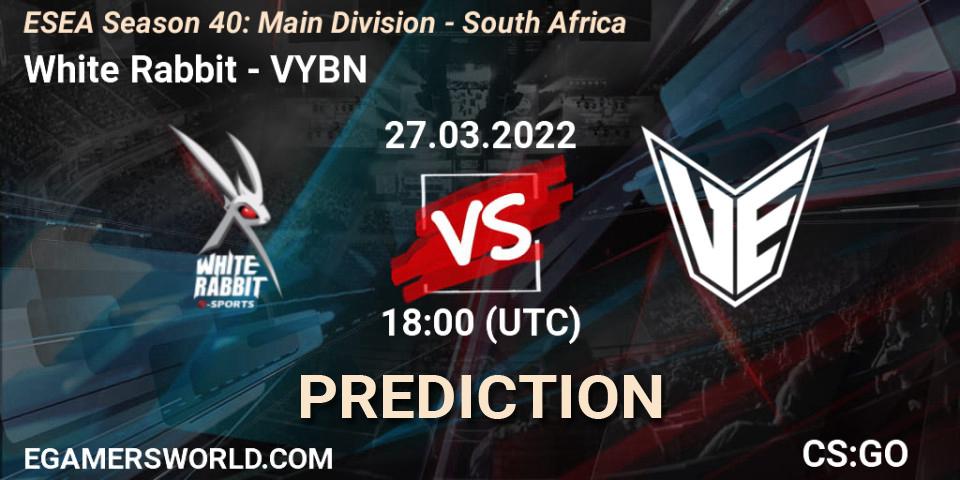 White Rabbit - VYBN: прогноз. 27.03.2022 at 18:00, Counter-Strike (CS2), ESEA Season 40: Main Division - South Africa